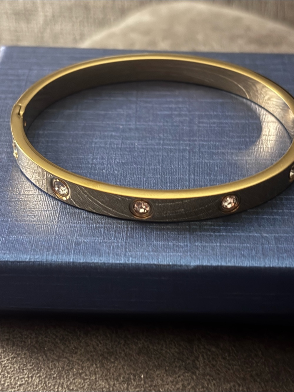 Gold-Tone Crystal Accent Hinged Bangle Bracelet